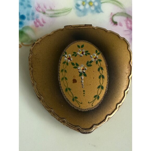 Vintage 1930s Brass Hand Painted Floral Rough Blush Compact/Mirror - Picture 11 of 11
